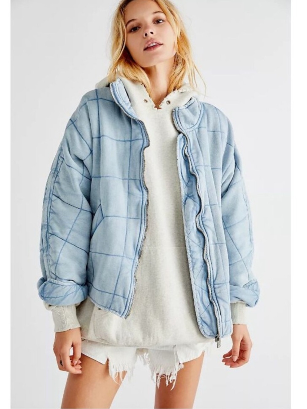 NWT Free People Quilted Dolman Jacket Ice Water Blue